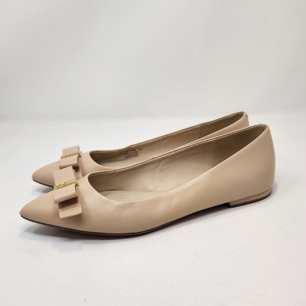 Cole Haan Tali Bow Skimmer Nude Leather Ballet Flats Size 7B Pointed Toe Shoes - Picture 5 of 9